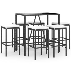 vidaXL 7-tlg. Gartenbar-Set mit Kissen Schwarz Poly Rattan