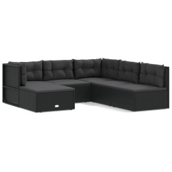 vidaXL 6-tlg. Garten-Lounge-Set mit Kissen Schwarz Poly Rattan