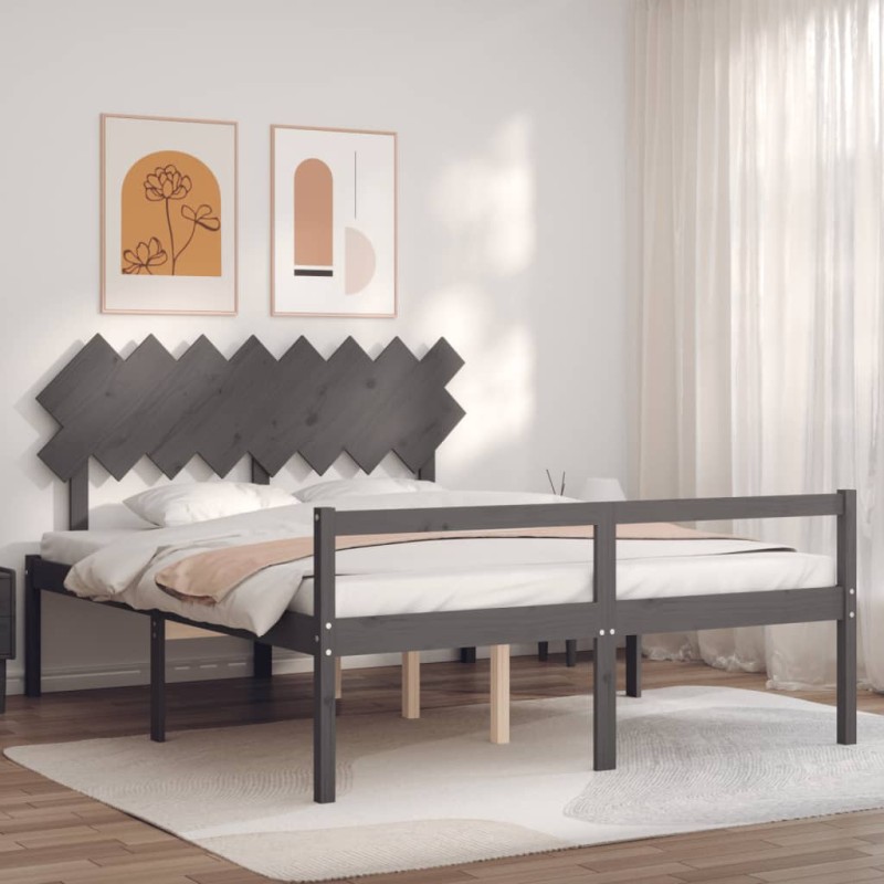 vidaXL Massivholzbett mit Kopfteil Grau 160x200 cm vidaXL Massivholzbett mit Kopfteil Grau 160x200 cm