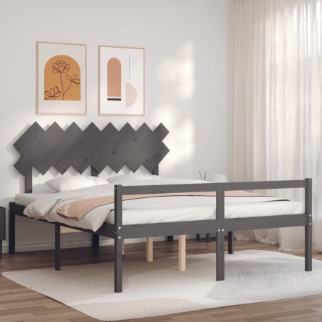 vidaXL Massivholzbett mit Kopfteil Grau 160x200 cm