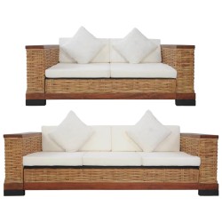 vidaXL 2-tlg. Sofagarnitur mit Auflagen Braun Natur Rattan