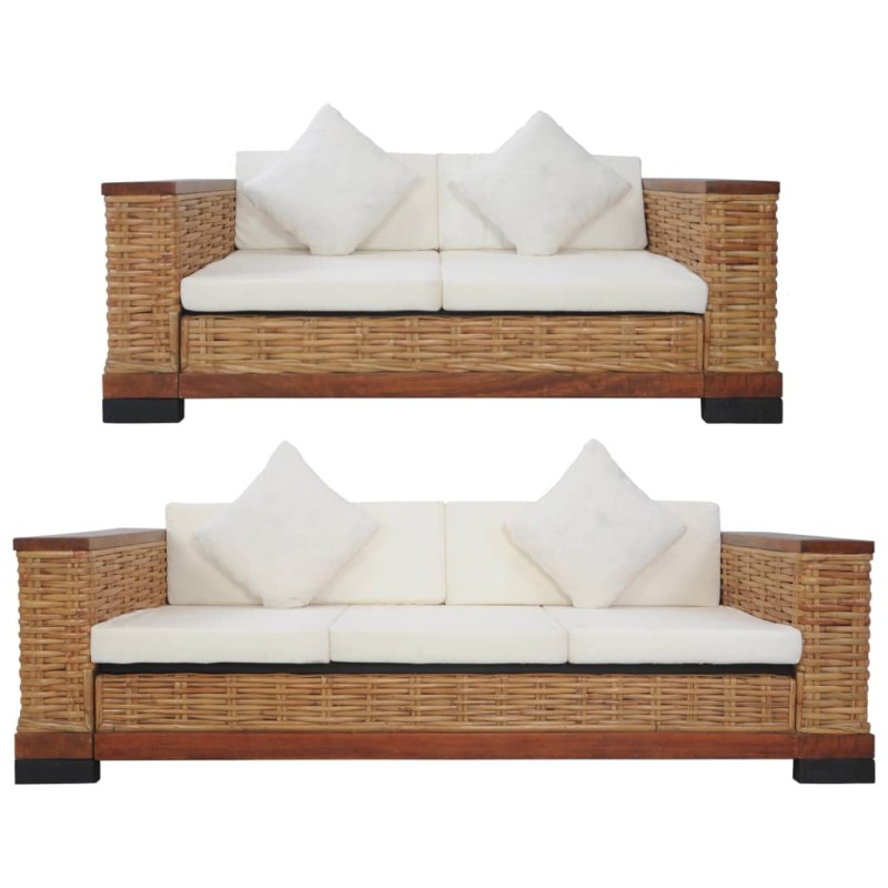 vidaXL 2-tlg. Sofagarnitur mit Auflagen Braun Natur Rattan vidaXL 2-tlg. Sofagarnitur mit Auflagen Braun Natur Rattan