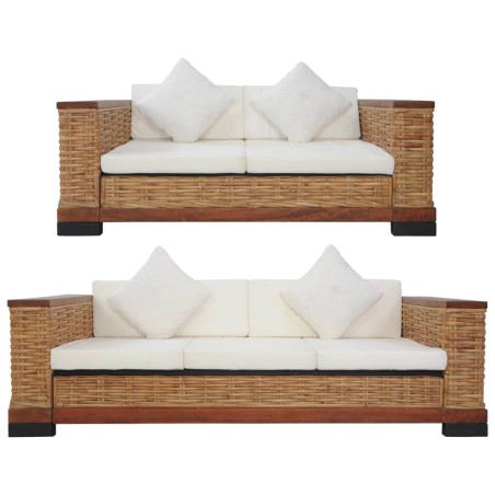 vidaXL 2-tlg. Sofagarnitur mit Auflagen Braun Natur Rattan