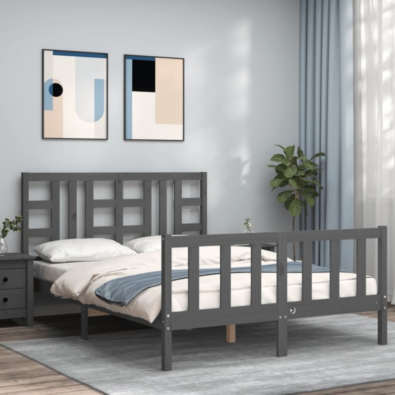 vidaXL Massivholzbett mit Kopfteil Grau vidaXL Massivholzbett mit Kopfteil Grau