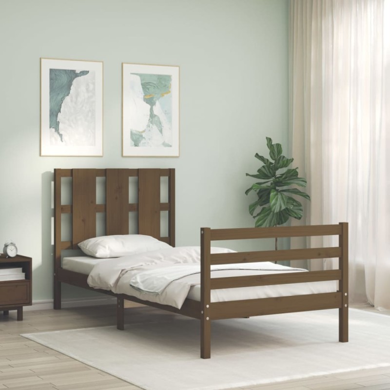 vidaXL Massivholzbett mit Kopfteil Honigbraun 100x200 cm vidaXL Massivholzbett mit Kopfteil Honigbraun 100x200 cm