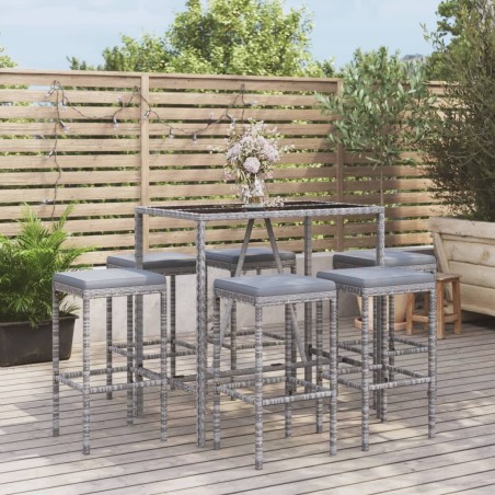vidaXL 7-tlg. Gartenbar-Set mit Kissen Grau Poly Rattan