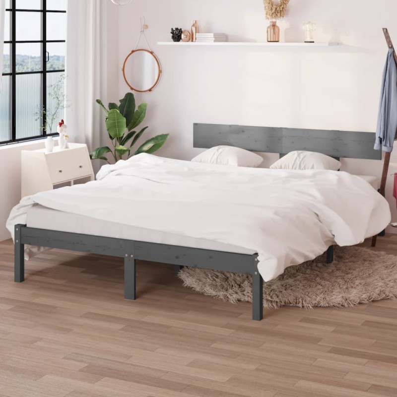 vidaXL Massivholzbett Grau Kiefer 160x200 cm vidaXL Massivholzbett Grau Kiefer 160x200 cm