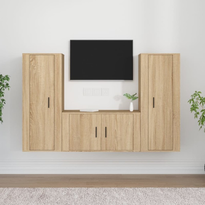 vidaXL 3-tlg. TV-Schrank-Set Sonoma-Eiche Holzwerkstoff vidaXL 3-tlg. TV-Schrank-Set Sonoma-Eiche Holzwerkstoff