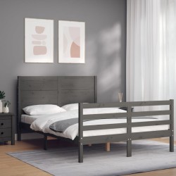 vidaXL Massivholzbett mit Kopfteil Grau