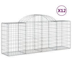 vidaXL Gabionen mit Hochbogen 12 Stk. 200x50x80/100cm Verzinktes Eisen