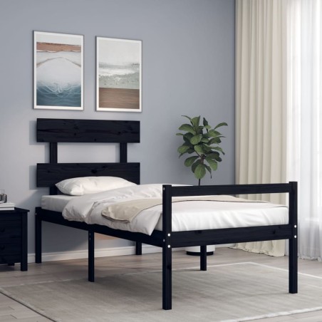 vidaXL Massivholzbett mit Kopfteil Schwarz 100x200 cm