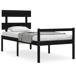 vidaXL Massivholzbett mit Kopfteil Schwarz 100x200 cm