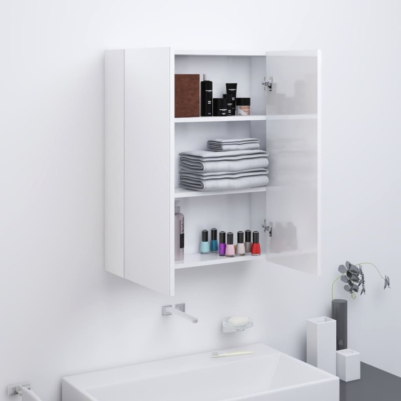vidaXL Bad-Spiegelschrank 60x15x75 cm MDF Glänzendes Weiß vidaXL Bad-Spiegelschrank 60x15x75 cm MDF Glänzendes Weiß