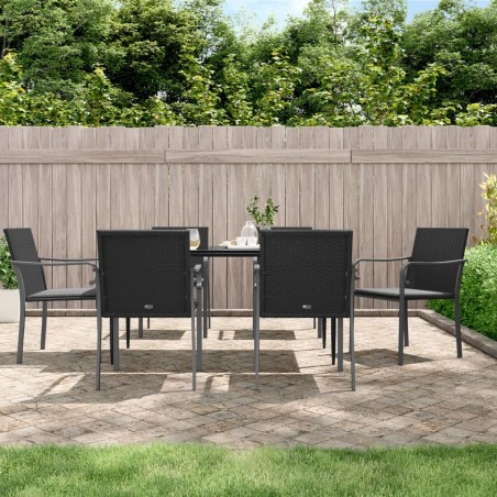 vidaXL 7-tlg. Garten-Essgruppe mit Kissen Poly Rattan und Stahl