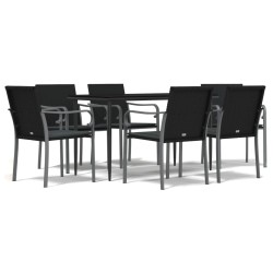 vidaXL 7-tlg. Garten-Essgruppe mit Kissen Poly Rattan und Stahl