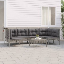 vidaXL 7-tlg. Garten-Lounge-Set mit Kissen Grau Poly Rattan