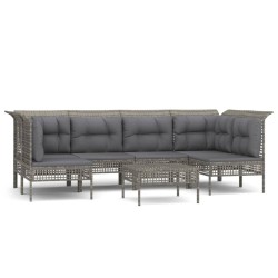 vidaXL 7-tlg. Garten-Lounge-Set mit Kissen Grau Poly Rattan