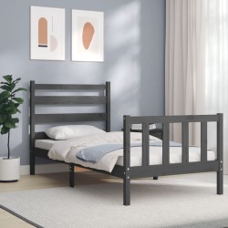 vidaXL Massivholzbett mit Kopfteil Grau 100x200 cm
