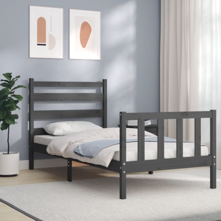 vidaXL Massivholzbett mit Kopfteil Grau 100x200 cm