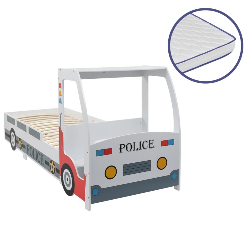 Polizeiauto-Kinderbett mit Memory-Schaum-Matratze 90×200 cm Polizeiauto-Kinderbett mit Memory-Schaum-Matratze 90×200 cm