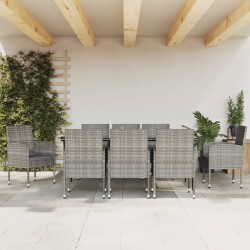 vidaXL 9-tlg. Garten-Essgruppe Grau und Schwarz Poly Rattan und Stahl