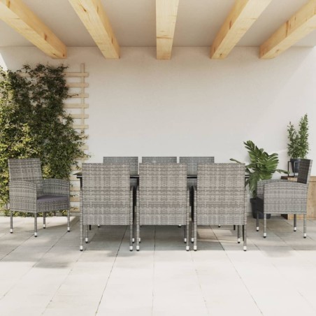 vidaXL 9-tlg. Garten-Essgruppe Grau und Schwarz Poly Rattan und Stahl