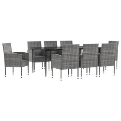 vidaXL 9-tlg. Garten-Essgruppe Grau und Schwarz Poly Rattan und Stahl