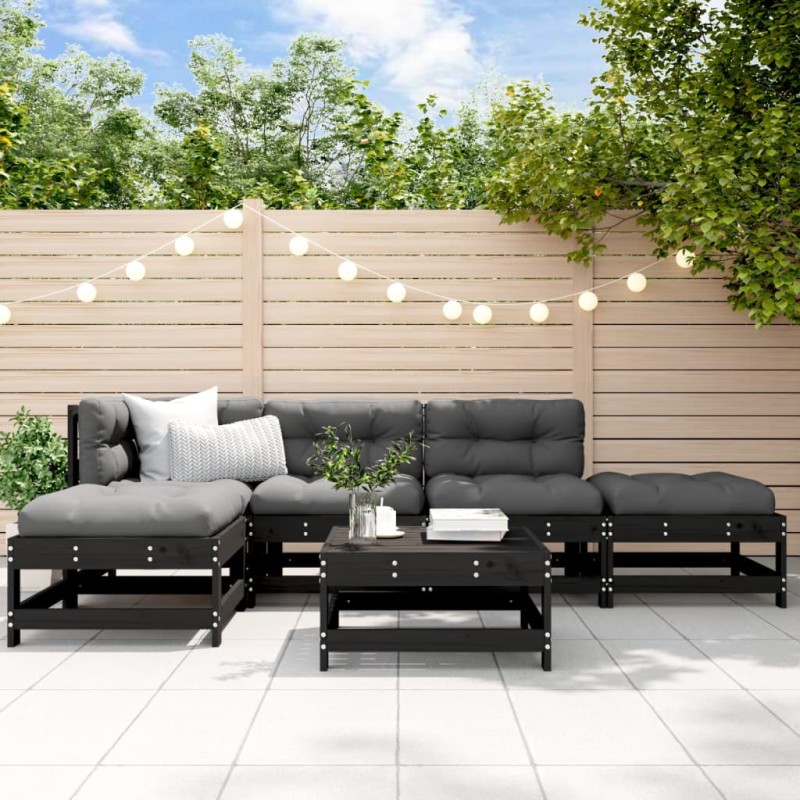 vidaXL 6-tlg. Garten-Lounge-Set mit Kissen Schwarz Massivholz vidaXL 6-tlg. Garten-Lounge-Set mit Kissen Schwarz Massivholz
