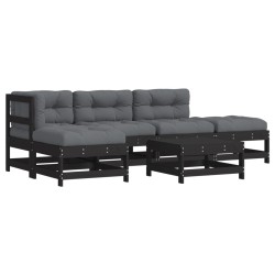 vidaXL 6-tlg. Garten-Lounge-Set mit Kissen Schwarz Massivholz