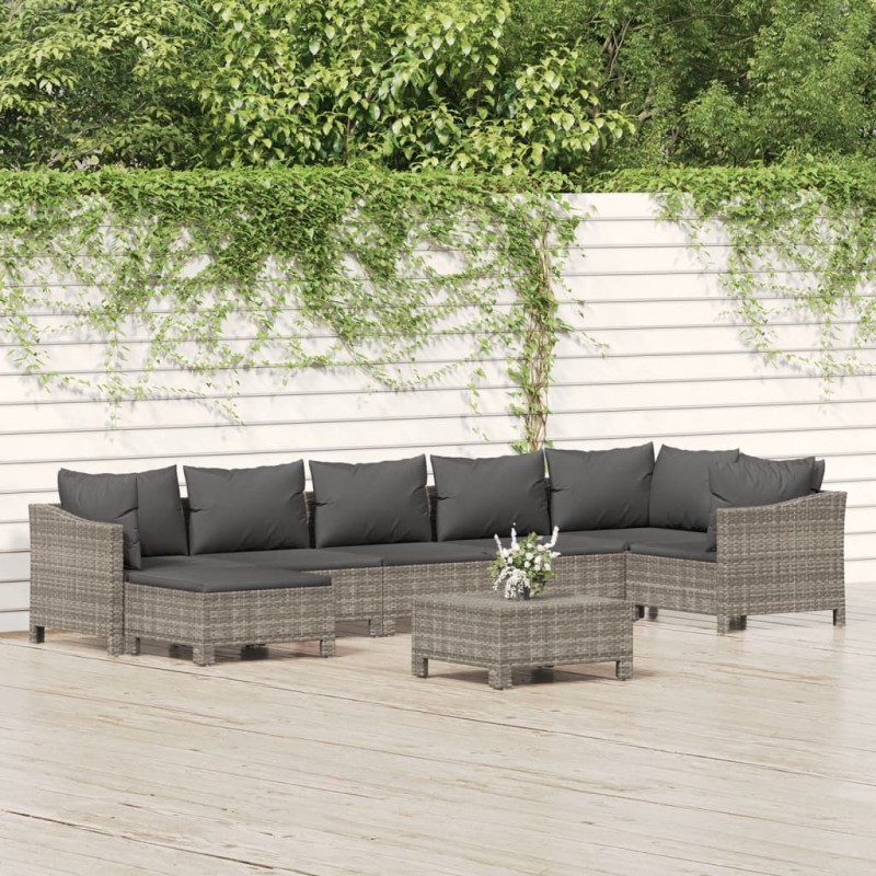 vidaXL 8-tlg. Garten-Lounge-Set mit Kissen Grau Poly Rattan vidaXL 8-tlg. Garten-Lounge-Set mit Kissen Grau Poly Rattan