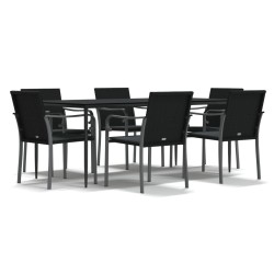 vidaXL 7-tlg. Garten-Essgruppe mit Kissen Poly Rattan und Stahl