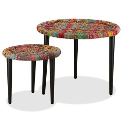 vidaXL Couchtisch-Set 2 Stk. Chindi-Gewebe Mehrfarbig