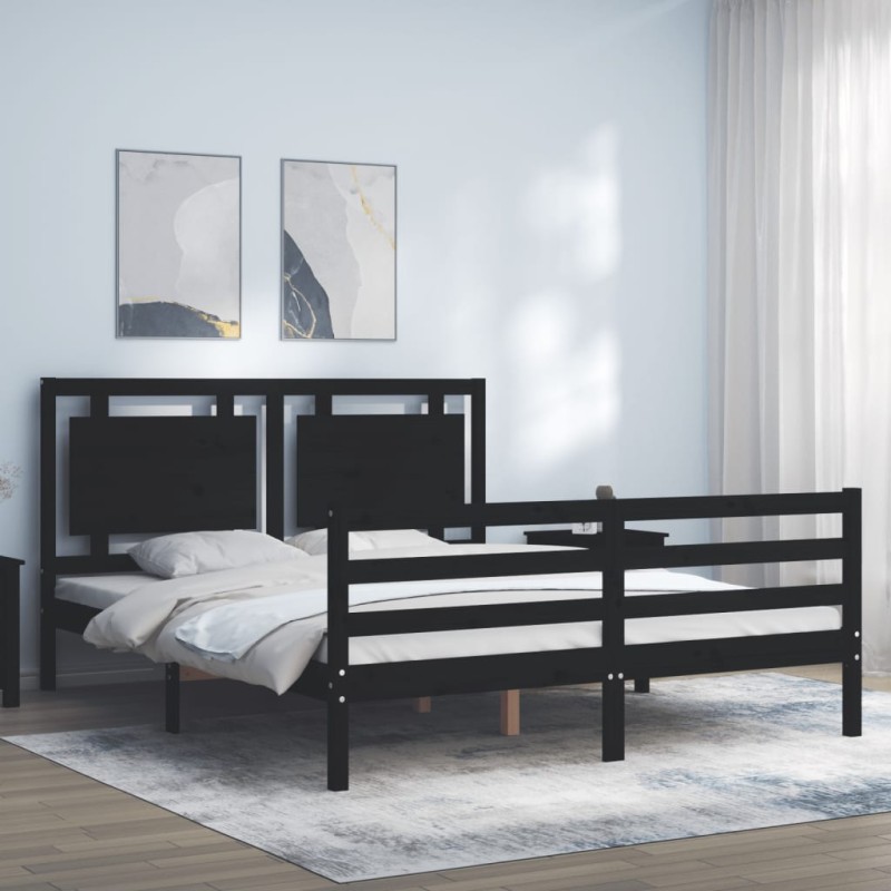vidaXL Massivholzbett mit Kopfteil Schwarz 160x200 cm vidaXL Massivholzbett mit Kopfteil Schwarz 160x200 cm
