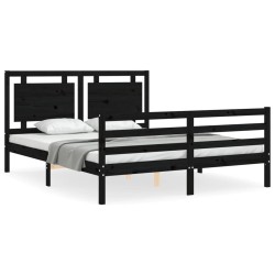 vidaXL Massivholzbett mit Kopfteil Schwarz 160x200 cm