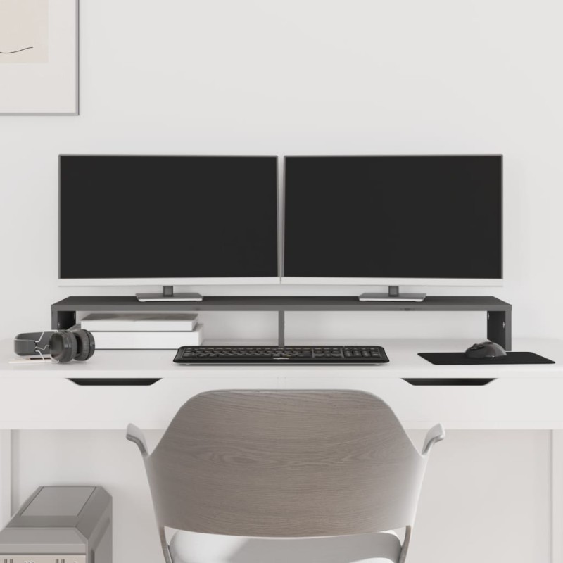 vidaXL Monitorständer Grau 100x27x10 cm Massivholz Kiefer vidaXL Monitorständer Grau 100x27x10 cm Massivholz Kiefer