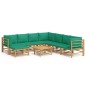 vidaXL 9-tlg. Garten-Lounge-Set mit Grünen Kissen Bambus vidaXL 9-tlg. Garten-Lounge-Set mit Grünen Kissen Bambus