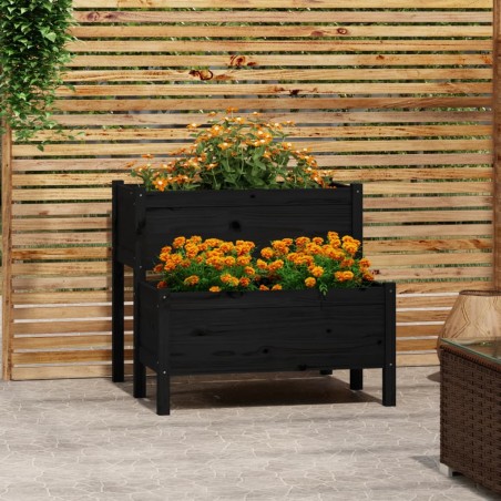 vidaXL Pflanzkübel Schwarz 84,5x84x75 cm Massivholz Kiefer
