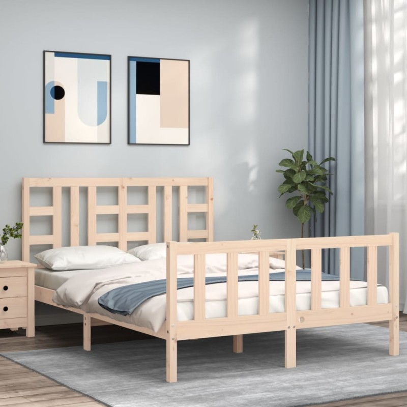 vidaXL Massivholzbett mit Kopfteil 140x190 cm vidaXL Massivholzbett mit Kopfteil 140x190 cm