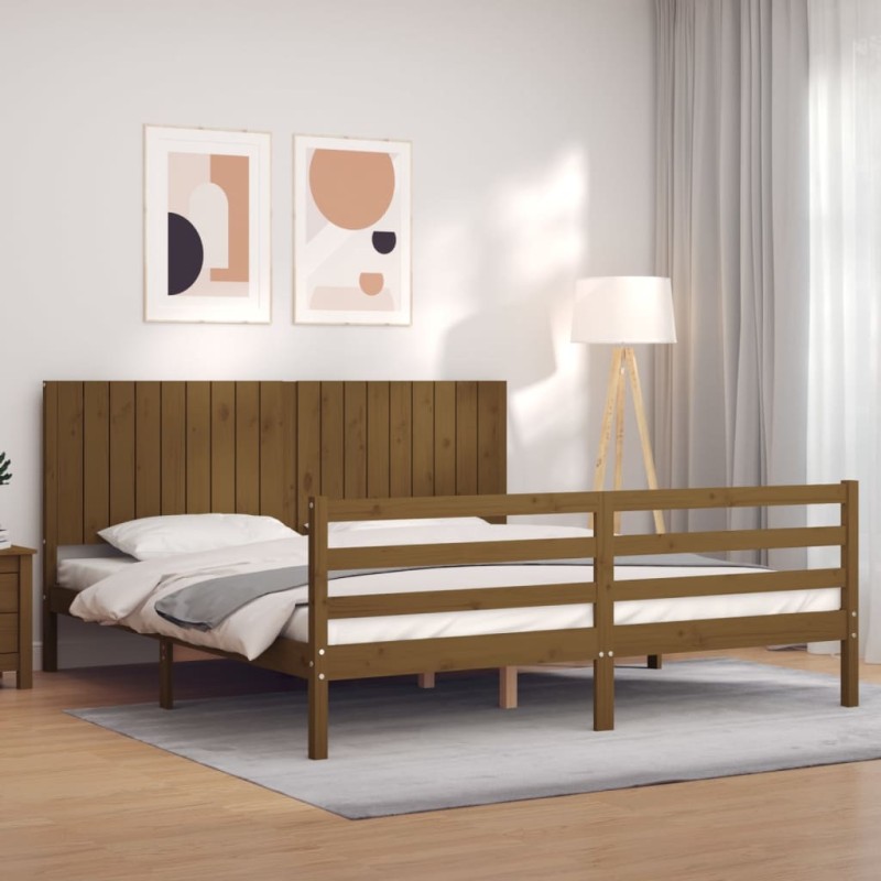vidaXL Massivholzbett mit Kopfteil Honigbraun vidaXL Massivholzbett mit Kopfteil Honigbraun