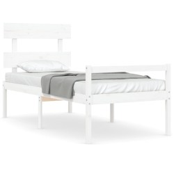 vidaXL Massivholzbett mit Kopfteil Weiß 90x200 cm