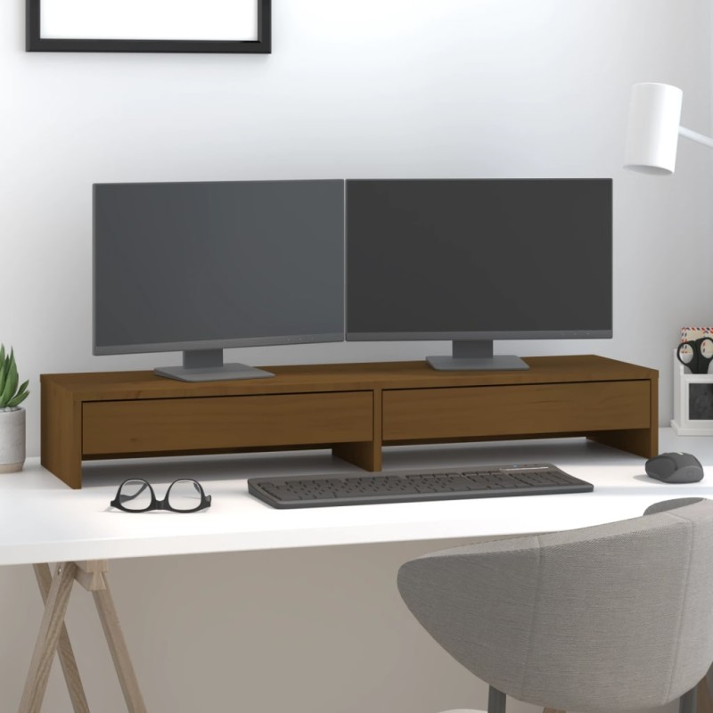 vidaXL Monitorständer Honigbraun 100x27x15 cm Massivholz Kiefer vidaXL Monitorständer Honigbraun 100x27x15 cm Massivholz Kiefer