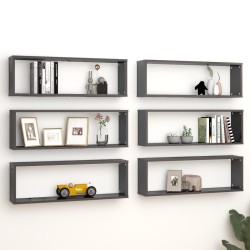 vidaXL Würfelregale 6 Stk. Hochglanz-Grau 80x15x26,5 cm Holzwerkstoff