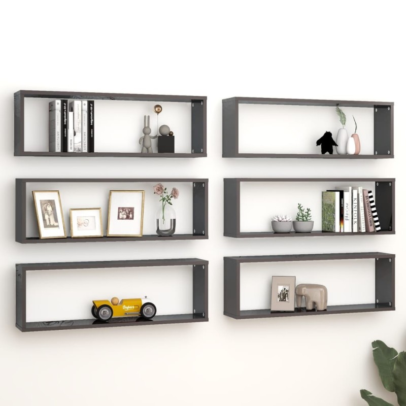 vidaXL Würfelregale 6 Stk. Hochglanz-Grau 80x15x26,5 cm Holzwerkstoff vidaXL Würfelregale 6 Stk. Hochglanz-Grau 80x15x26,5 cm Holzwerkstoff