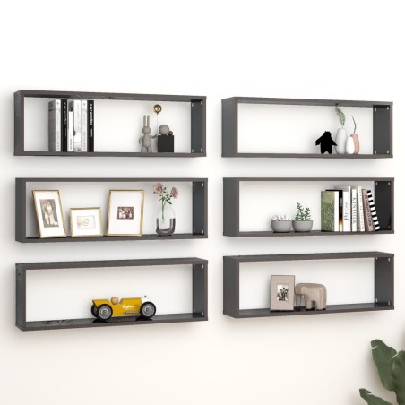 vidaXL Würfelregale 6 Stk. Hochglanz-Grau 80x15x26,5 cm Holzwerkstoff