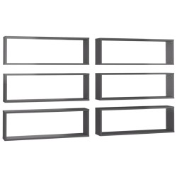 vidaXL Würfelregale 6 Stk. Hochglanz-Grau 80x15x26,5 cm Holzwerkstoff