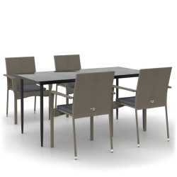 vidaXL 5-tlg. Garten-Essgruppe mit Kissen Schwarz und Grau Poly Rattan