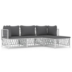 vidaXL 4-tlg. Garten-Lounge-Set mit Kissen Weiß Stahl