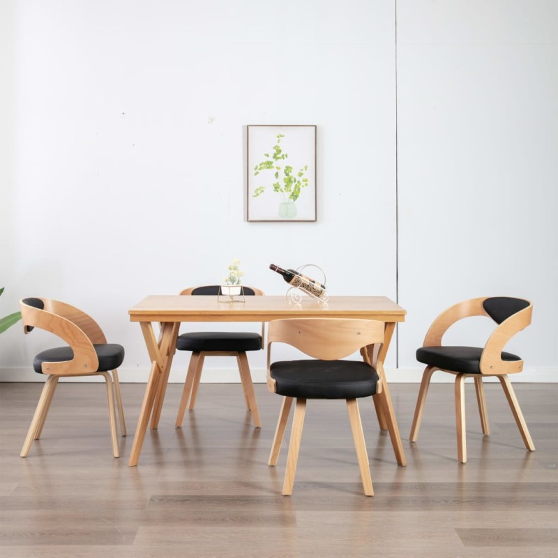 Esszimmerstühle 4 Stk. Schwarz Bugholz und Kunstleder Esszimmerstühle 4 Stk. Schwarz Bugholz und Kunstleder