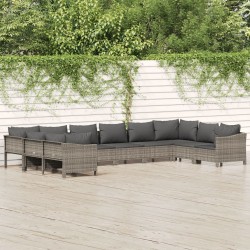 vidaXL 10-tlg. Garten-Lounge-Set mit Kissen Grau Poly Rattan