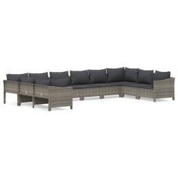 vidaXL 10-tlg. Garten-Lounge-Set mit Kissen Grau Poly Rattan